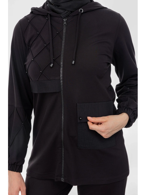 NERVÜR DETAYLI İNCİ PANT. TAKIM - SİYAH