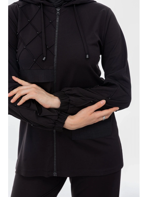 NERVÜR DETAYLI İNCİ PANT. TAKIM - SİYAH