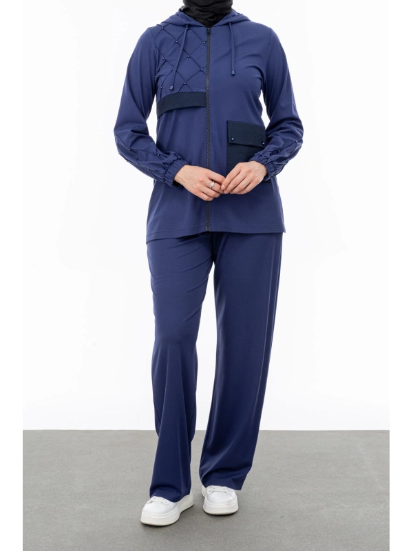 NERVÜR DETAYLI İNCİ PANT. TAKIM - LACİVERT