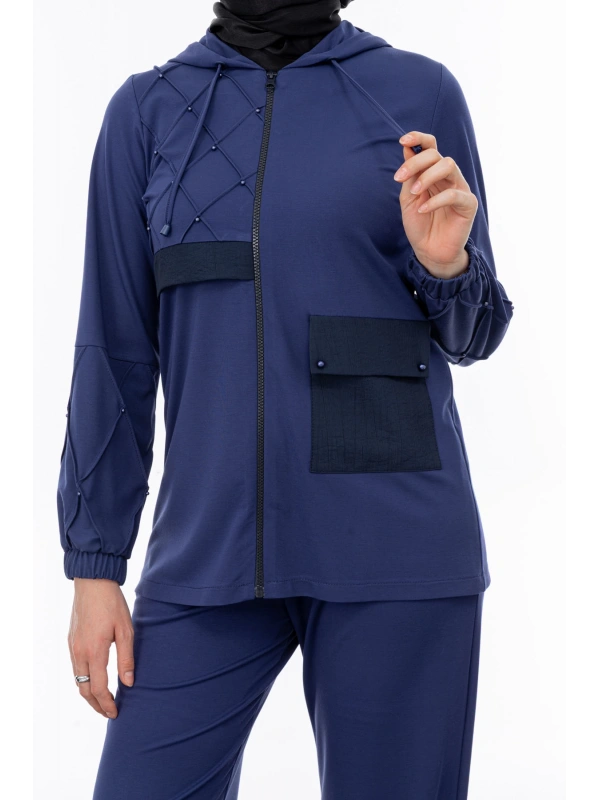 NERVÜR DETAYLI İNCİ PANT. TAKIM - LACİVERT