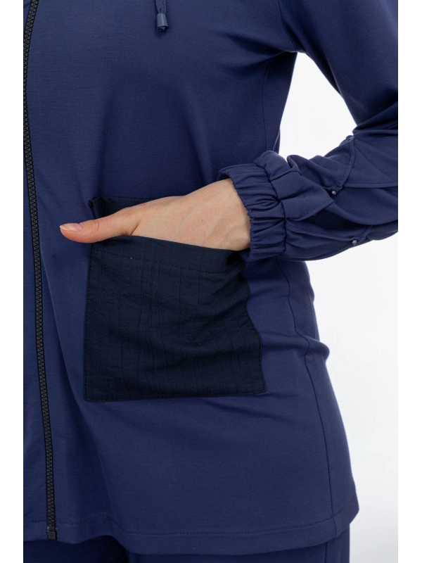 NERVÜR DETAYLI İNCİ PANT. TAKIM - LACİVERT