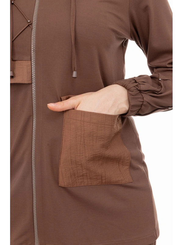 NERVÜR DETAYLI İNCİ PANT. TAKIM - KAHVE