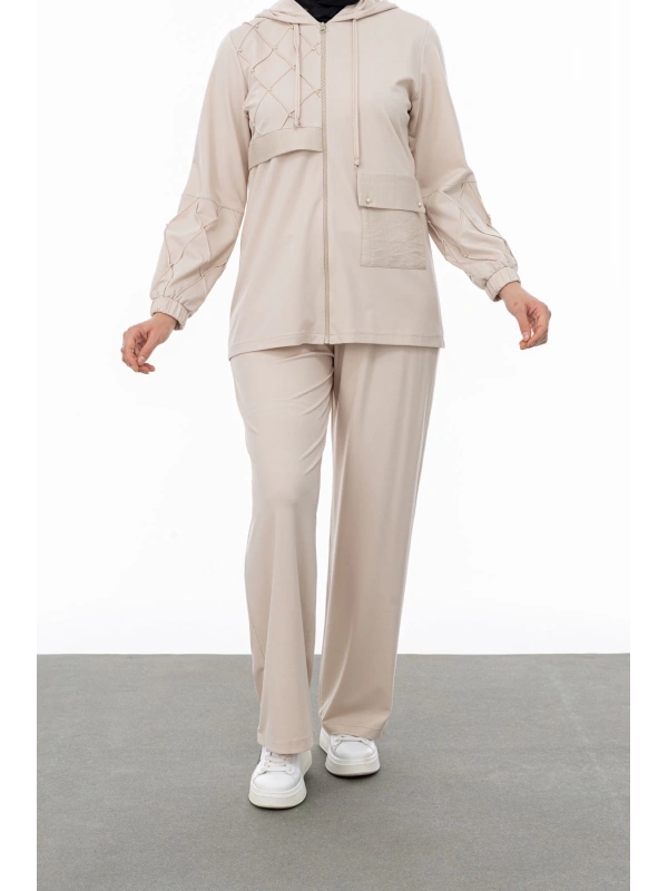 NERVÜR DETAYLI İNCİ PANT. TAKIM - BEJ
