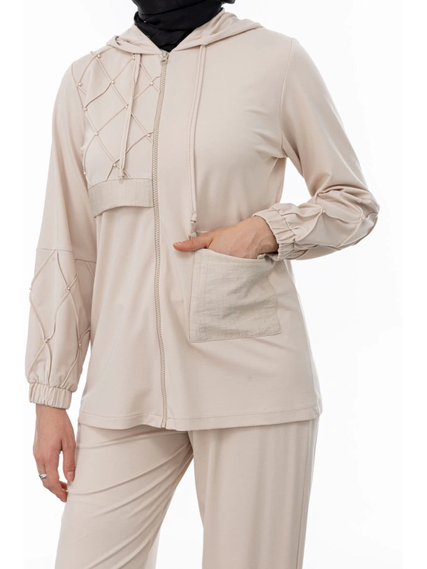 NERVÜR DETAYLI İNCİ PANT. TAKIM - BEJ