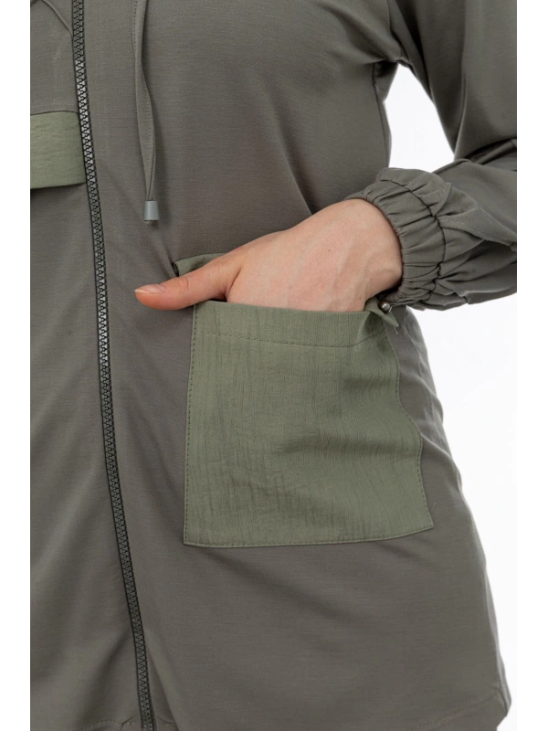 NERVÜR DETAYLI İNCİ PANT. TAKIM - KOYU HAKİ