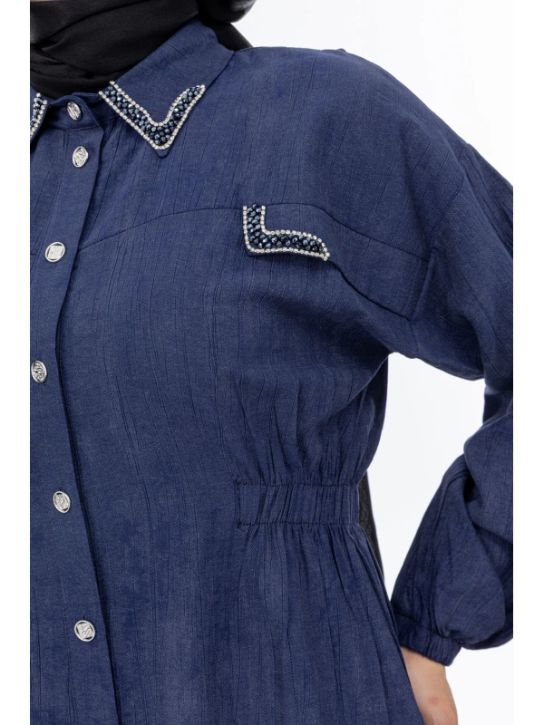 YAKASI VE ALLERİ TAŞLI PANTOLON TAKIM - LACİVERT