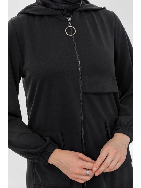 ALLERLİ CEPLERİ HALKA DETAYLI PANTOLON TAKIM - SİYAH