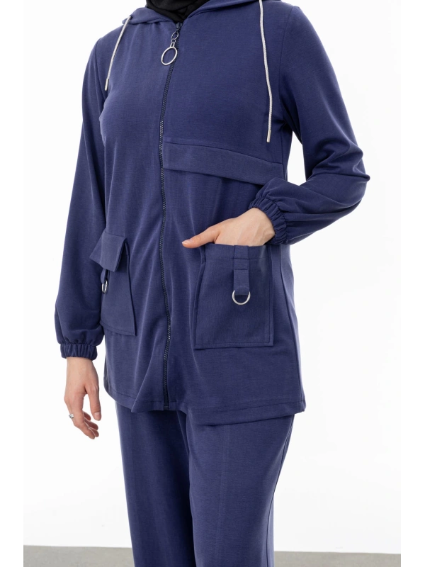 ALLERLİ CEPLERİ HALKA DETAYLI PANTOLON TAKIM - LACİVERT