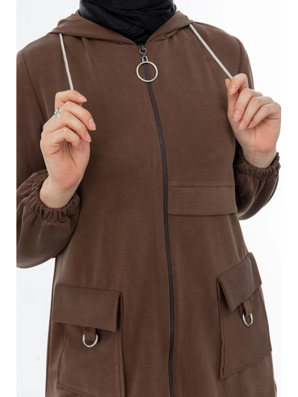 ALLERLİ CEPLERİ HALKA DETAYLI PANTOLON TAKIM - KAHVE