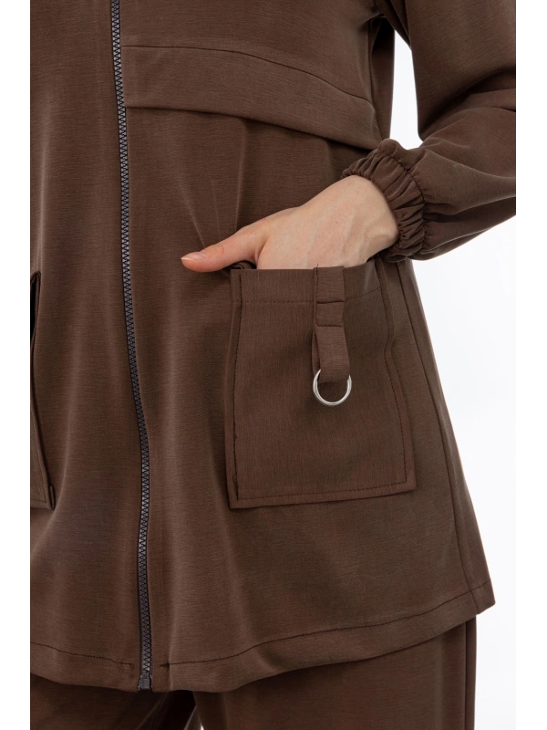 ALLERLİ CEPLERİ HALKA DETAYLI PANTOLON TAKIM - KAHVE