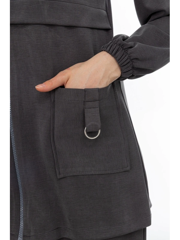 ALLERLİ CEPLERİ HALKA DETAYLI PANTOLON TAKIM - GRİ