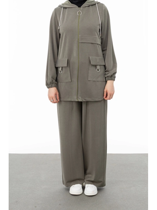 ALLERLİ CEPLERİ HALKA DETAYLI PANTOLON TAKIM - HAKİ