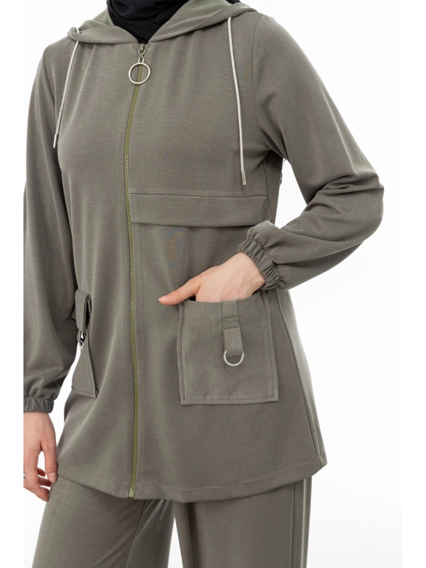 ALLERLİ CEPLERİ HALKA DETAYLI PANTOLON TAKIM - HAKİ