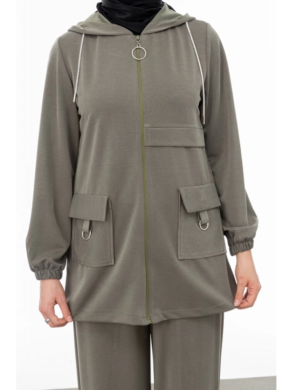 ALLERLİ CEPLERİ HALKA DETAYLI PANTOLON TAKIM - HAKİ