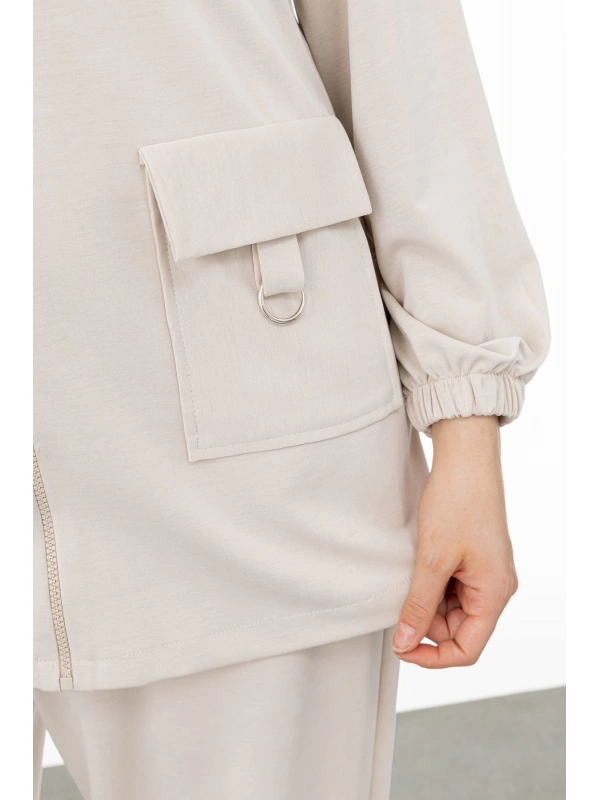 ALLERLİ CEPLERİ HALKA DETAYLI PANTOLON TAKIM - VANİLLA