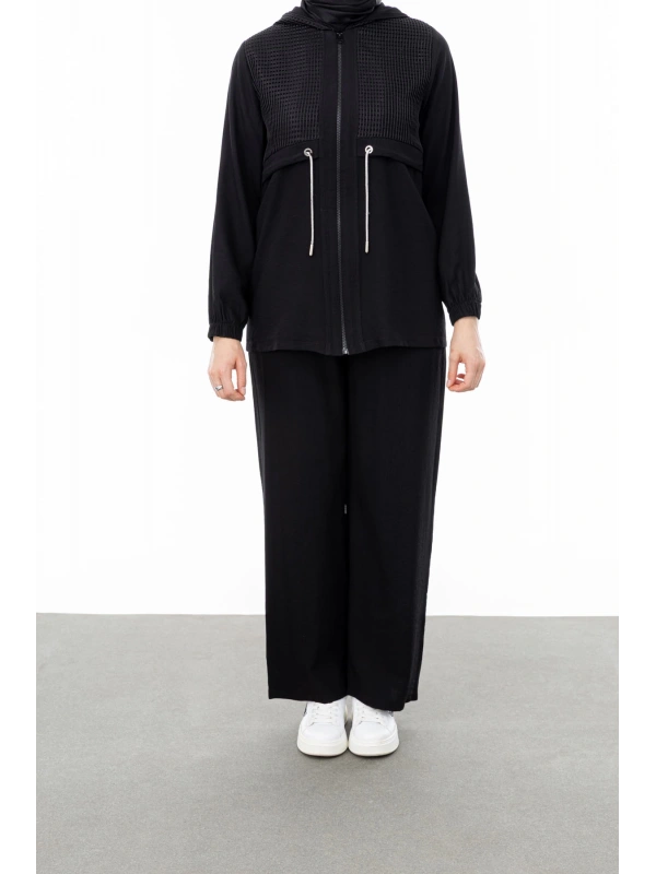 BELDEN ALLERLİ FİLELİ PANTOLON TAKIM - SİYAH