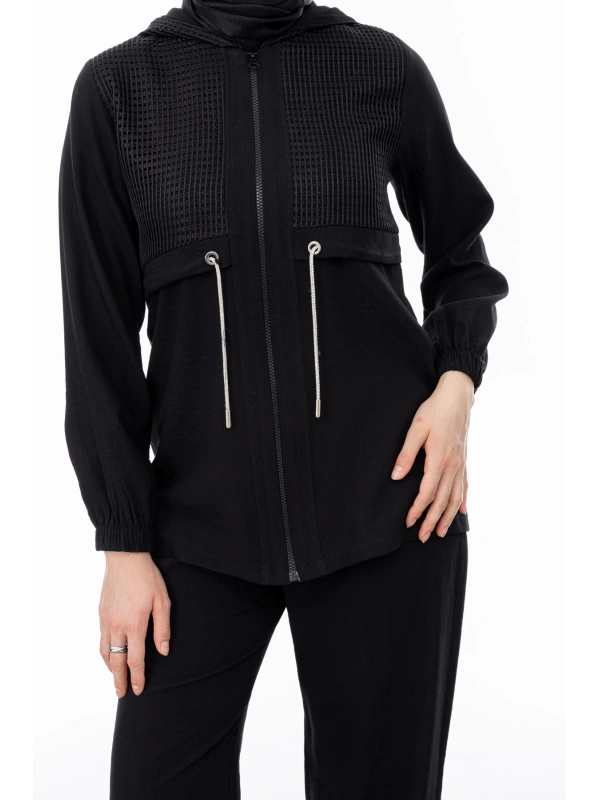 BELDEN ALLERLİ FİLELİ PANTOLON TAKIM - SİYAH