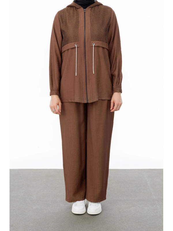 BELDEN ALLERLİ FİLELİ PANTOLON TAKIM - KAHVE