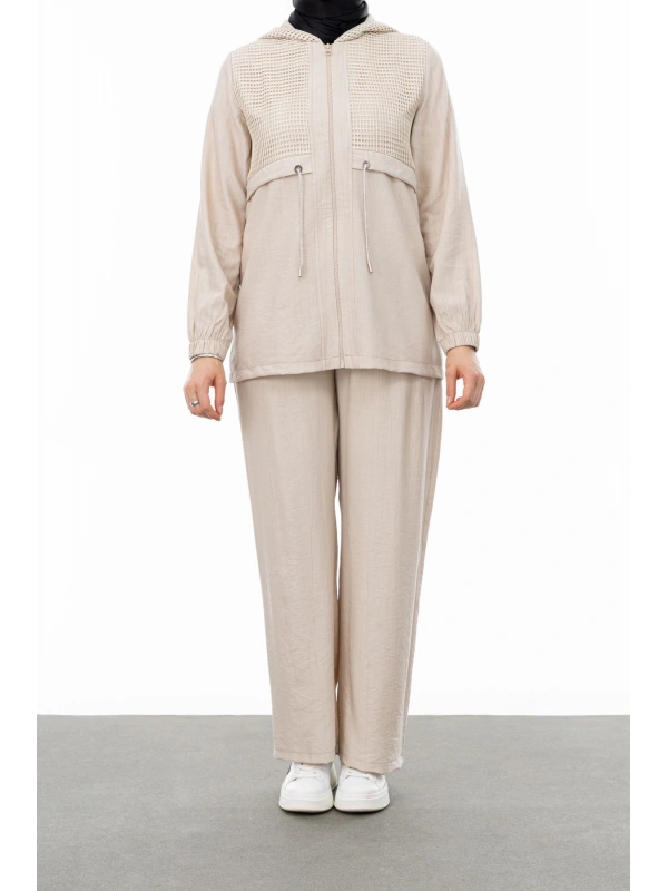 BELDEN ALLERLİ FİLELİ PANTOLON TAKIM - KUM