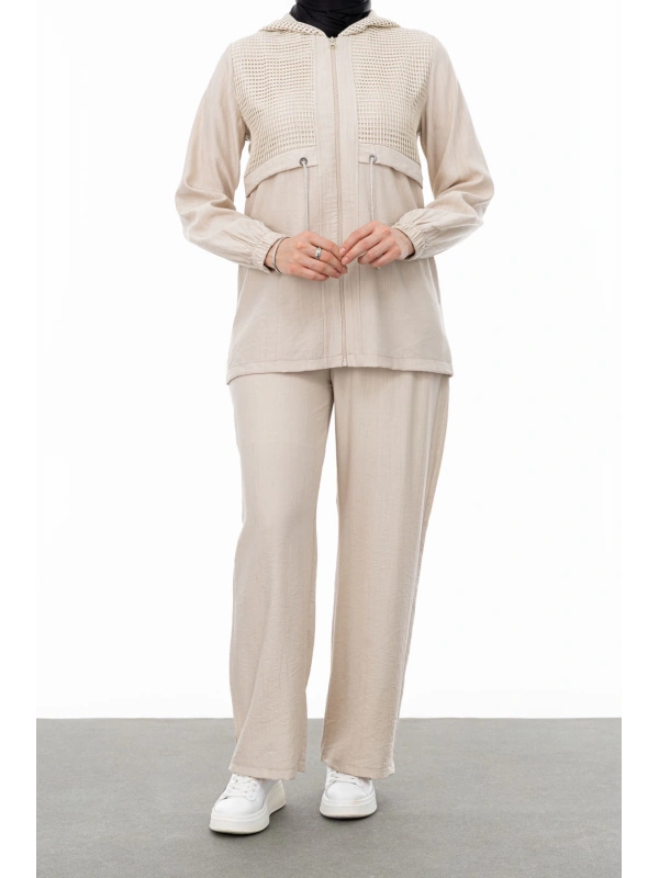 BELDEN ALLERLİ FİLELİ PANTOLON TAKIM - KUM