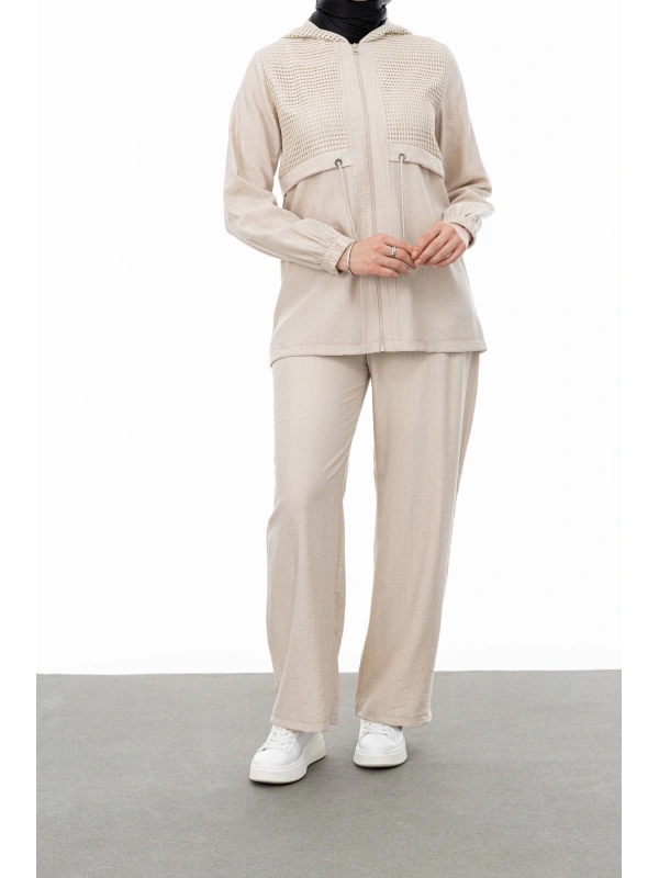 BELDEN ALLERLİ FİLELİ PANTOLON TAKIM - KUM