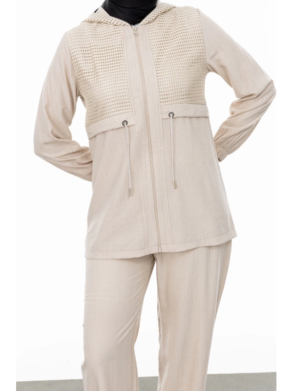 BELDEN ALLERLİ FİLELİ PANTOLON TAKIM - KUM