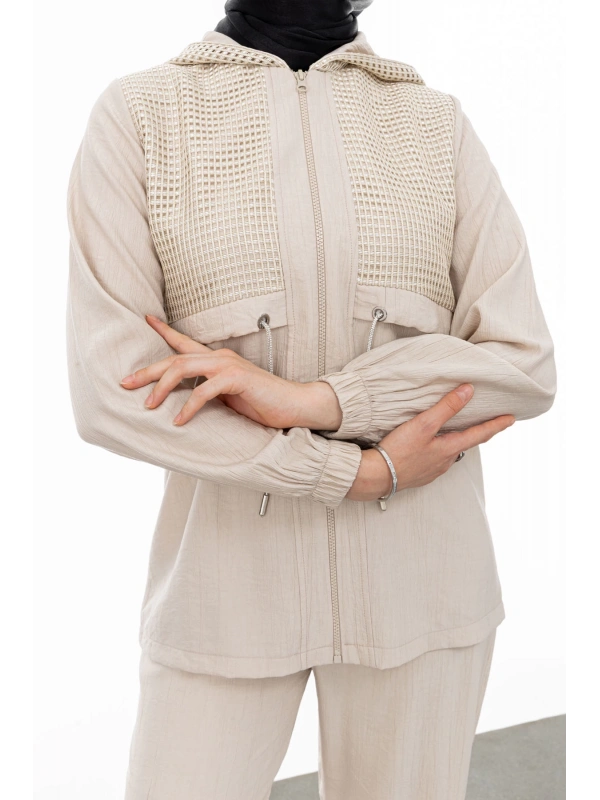 BELDEN ALLERLİ FİLELİ PANTOLON TAKIM - KUM