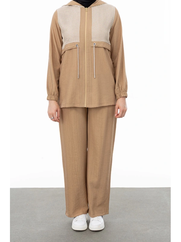 BELDEN ALLERLİ FİLELİ PANTOLON TAKIM - CAMEL