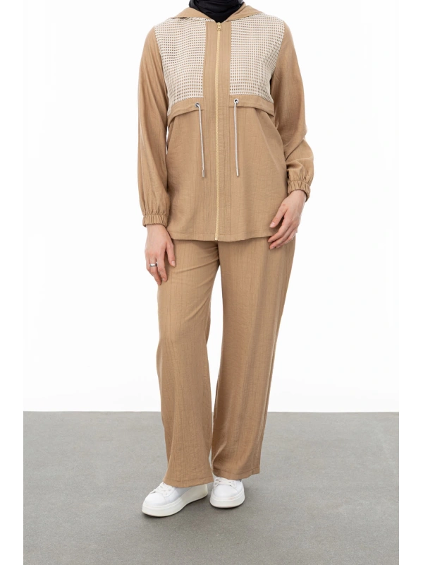 BELDEN ALLERLİ FİLELİ PANTOLON TAKIM - CAMEL