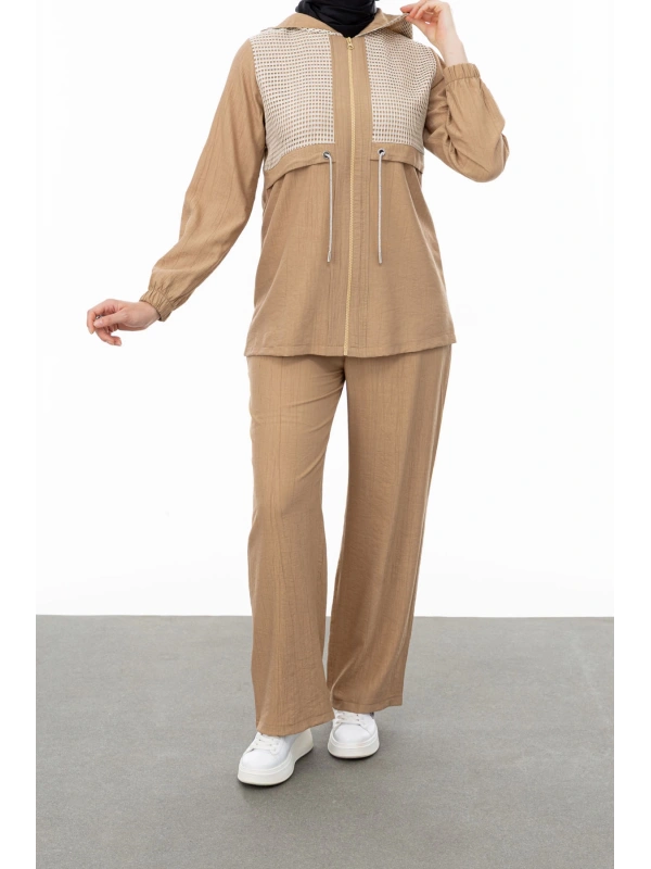 BELDEN ALLERLİ FİLELİ PANTOLON TAKIM - CAMEL