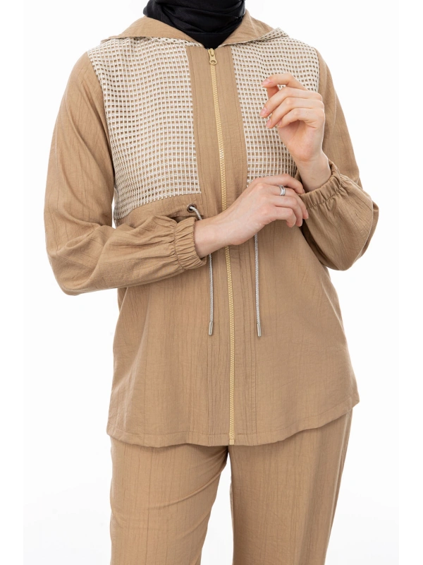 BELDEN ALLERLİ FİLELİ PANTOLON TAKIM - CAMEL