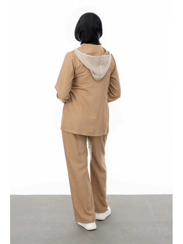 BELDEN ALLERLİ FİLELİ PANTOLON TAKIM - CAMEL