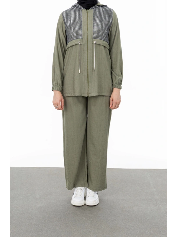 BELDEN ALLERLİ FİLELİ PANTOLON TAKIM - KOYU HAKİ