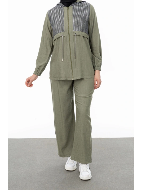 BELDEN ALLERLİ FİLELİ PANTOLON TAKIM - KOYU HAKİ