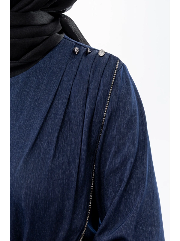 TAŞ BİYE DETAYLI ETEK TAKIM - LACİVERT