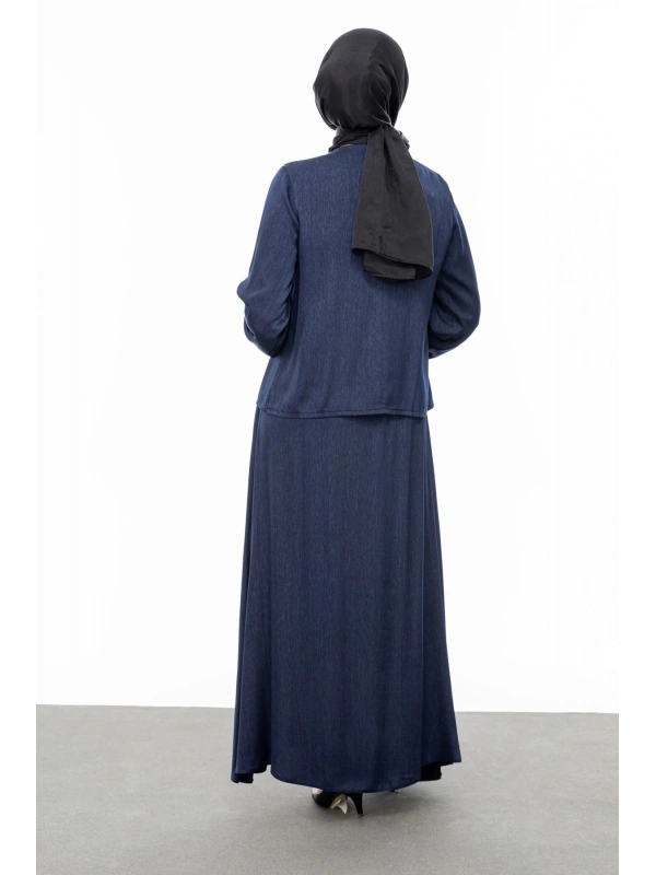 TAŞ BİYE DETAYLI ETEK TAKIM - LACİVERT