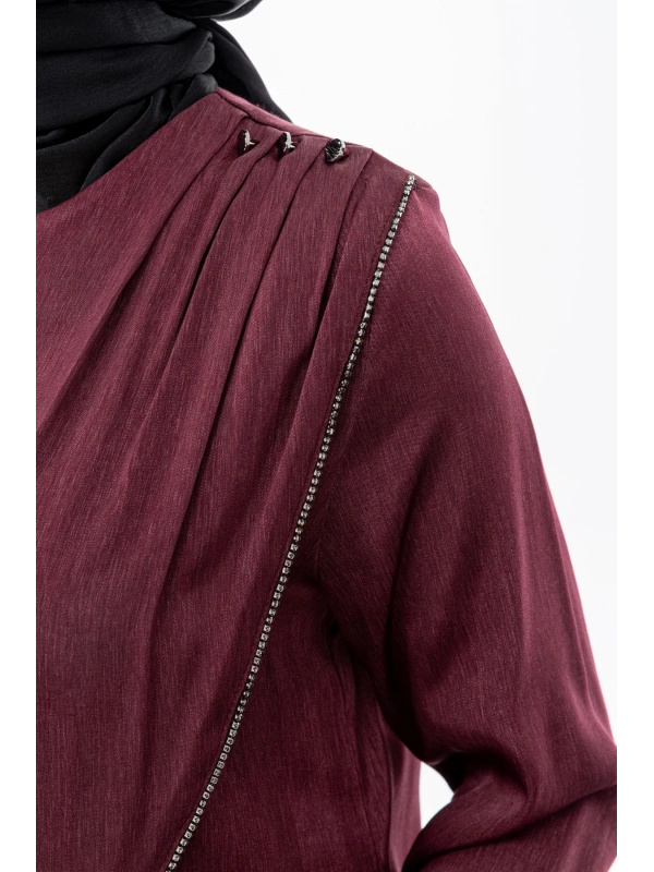 TAŞ BİYE DETAYLI ETEK TAKIM - BORDO