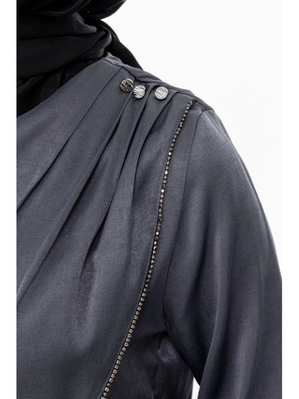 TAŞ BİYE DETAYLI ETEK TAKIM - GRİ