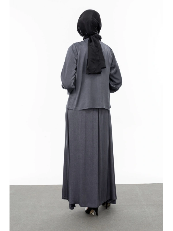 TAŞ BİYE DETAYLI ETEK TAKIM - GRİ