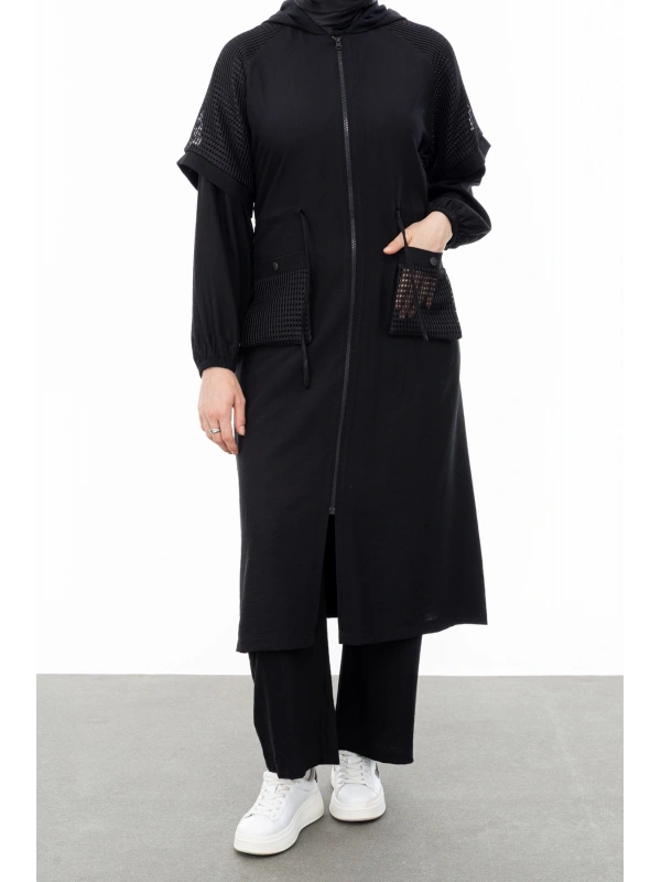 REGLAN KOL FİLE DETAYLI GİYÇIK - SİYAH