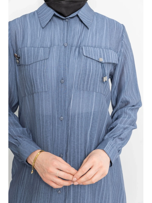 ROBADAN CEP DETAYLI KLASİK TUNİK - İNDİGO