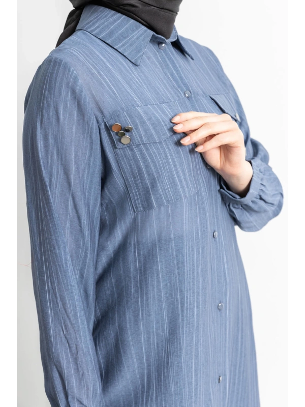 ROBADAN CEP DETAYLI KLASİK TUNİK - İNDİGO