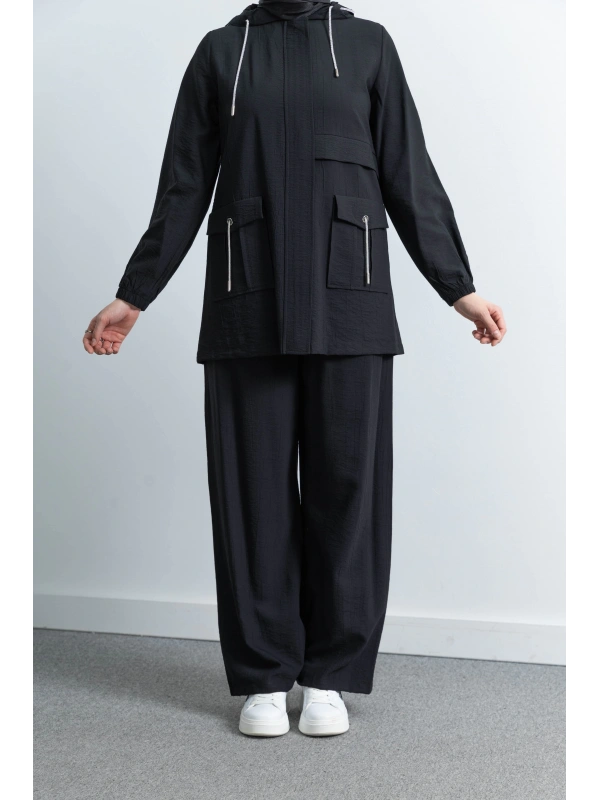 Letafet Cep Detaylı Pantolonlu Takım - SİYAH