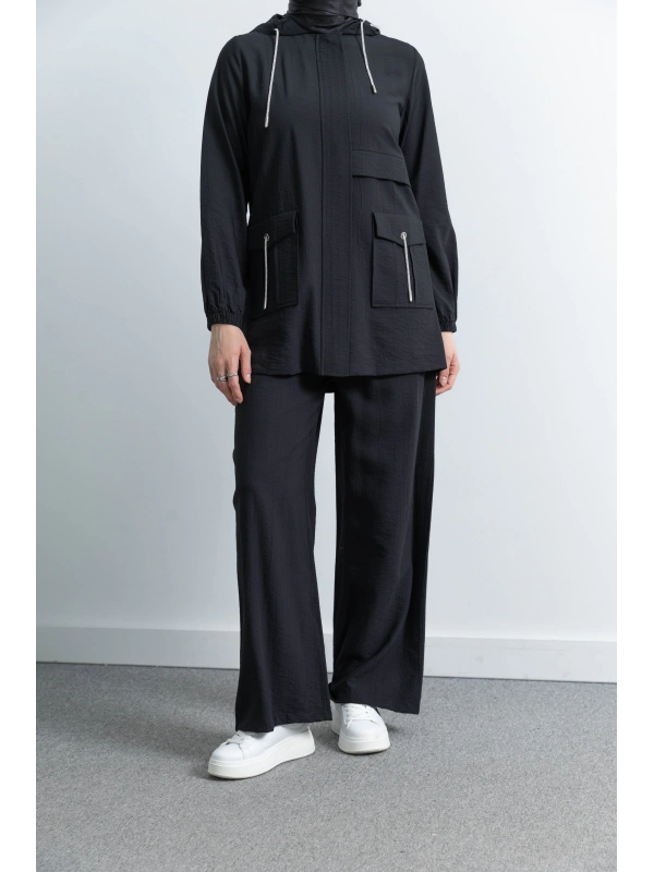 Letafet Cep Detaylı Pantolonlu Takım - SİYAH