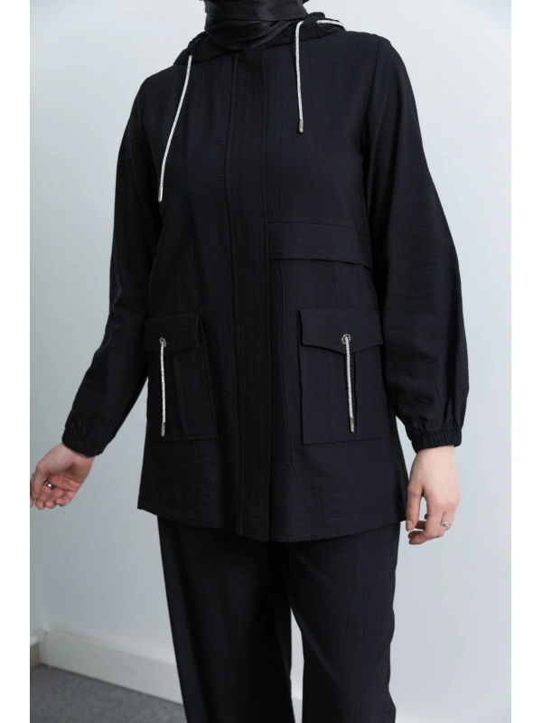 Letafet Cep Detaylı Pantolonlu Takım - SİYAH