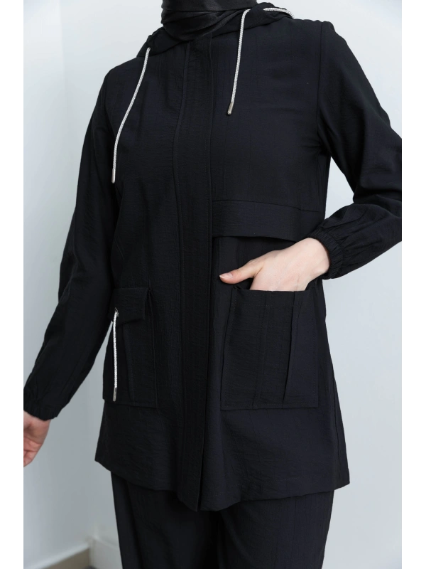 Letafet Cep Detaylı Pantolonlu Takım - SİYAH