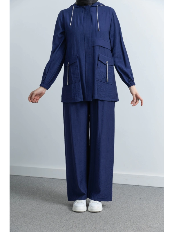 Letafet Cep Detaylı Pantolonlu Takım - LACİVERT