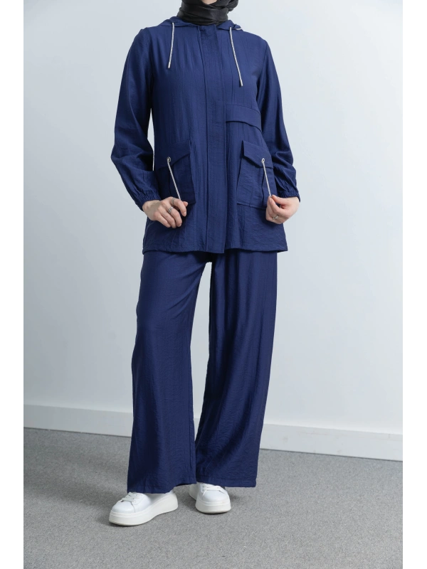 Letafet Cep Detaylı Pantolonlu Takım - LACİVERT