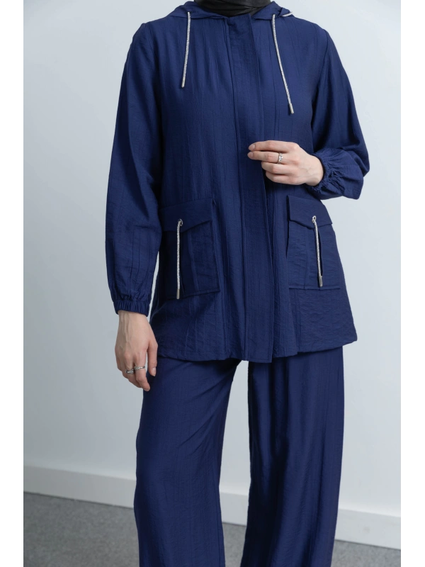 Letafet Cep Detaylı Pantolonlu Takım - LACİVERT