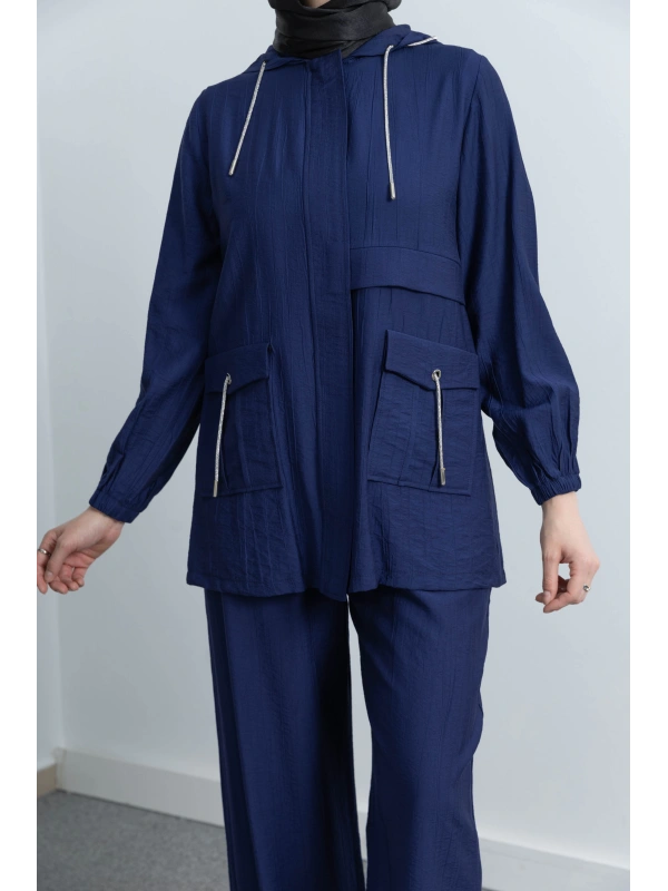 Letafet Cep Detaylı Pantolonlu Takım - LACİVERT